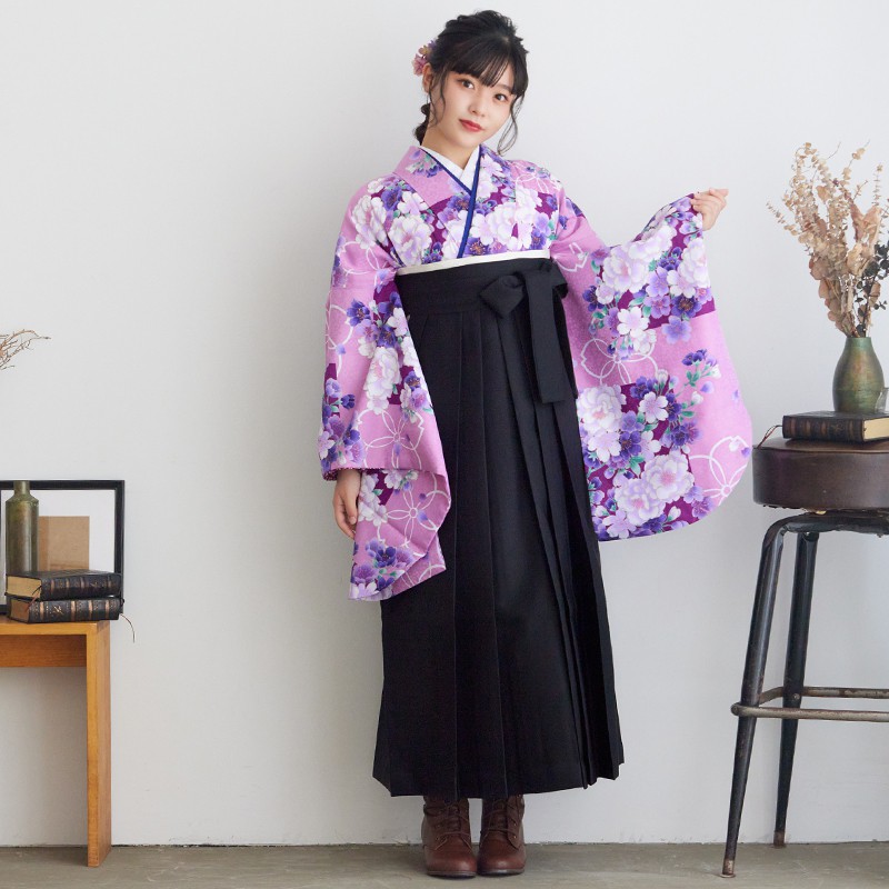 H 【SALE】 紫　色紙に桜 レンタル 大学生袴 G592