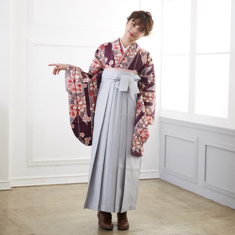  【SALE】 紫　矢羽根に牡丹 レンタル 大学生袴 G550