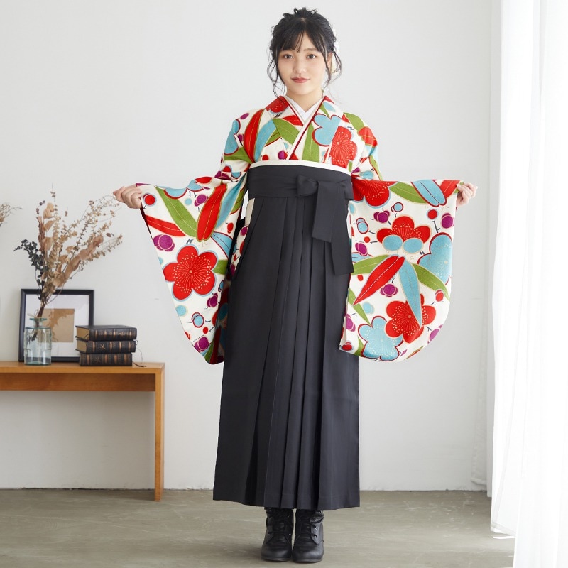 九重 【SALE】 白　笹と梅 A060 レンタル 大学生袴 G545