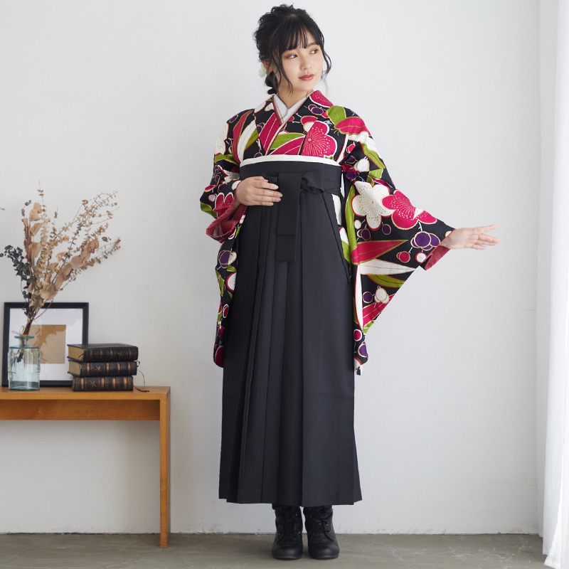 九重 【SALE】 黒　笹と梅 レンタル 大学生袴 G544