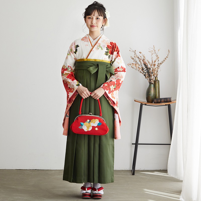  【SALE】 白　熨斗と牡丹 レンタル 大学生袴 G541