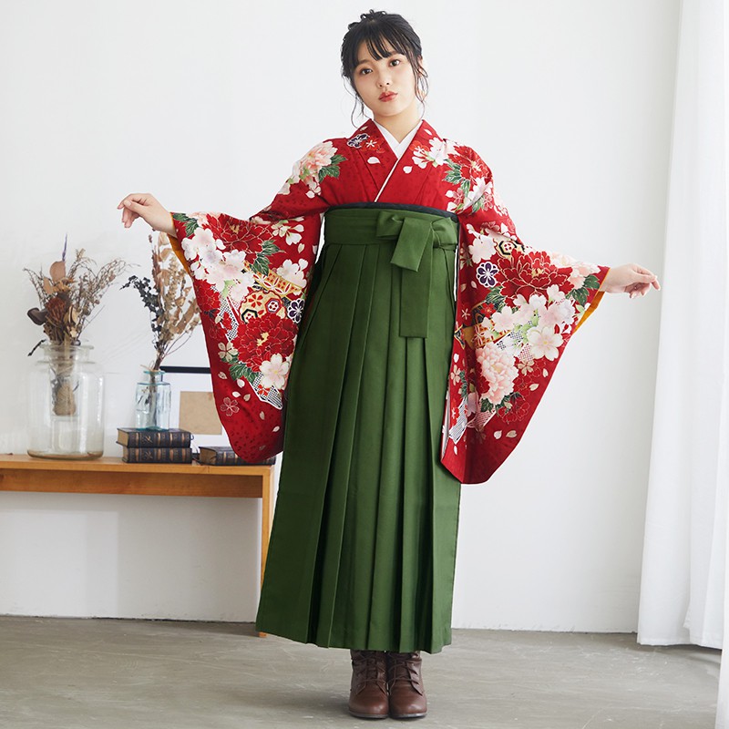  【SALE】 赤　熨斗と牡丹 レンタル 大学生袴 G540