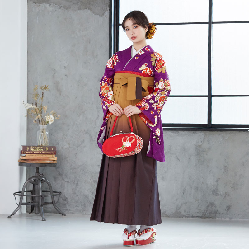 九重 【SALE】 紫　菊と椿 レンタル 大学生袴 G535