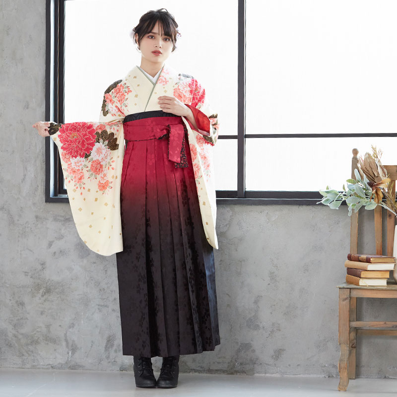 ジャパンスタイル 【SALE】 クリーム　松牡丹に八重桜 レンタル 大学生袴 G531