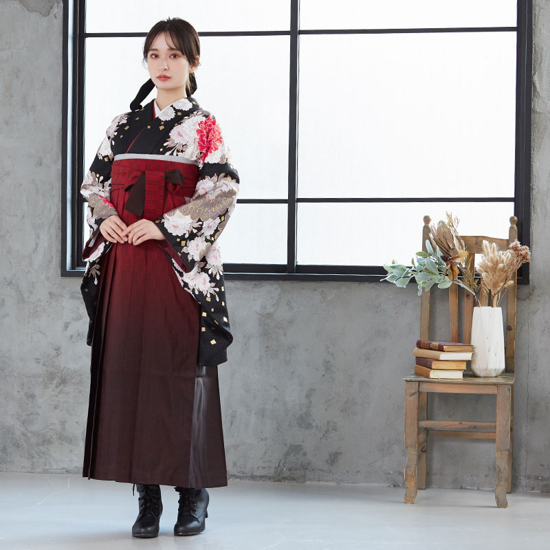 ジャパンスタイル 【SALE】 黒　松牡丹に八重桜 レンタル 大学生袴 G530