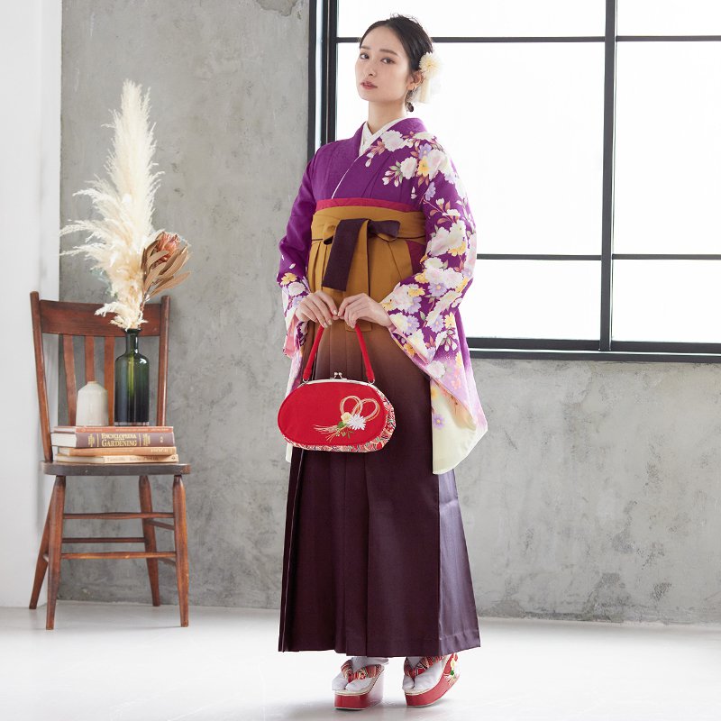  【SALE】 紫　しだれ桜と蝶々 レンタル 大学生袴 G515