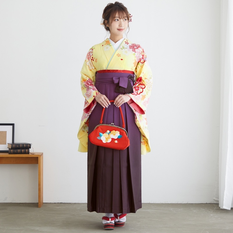  【SALE】 黄　牡丹桜 レンタル 大学生袴 G484