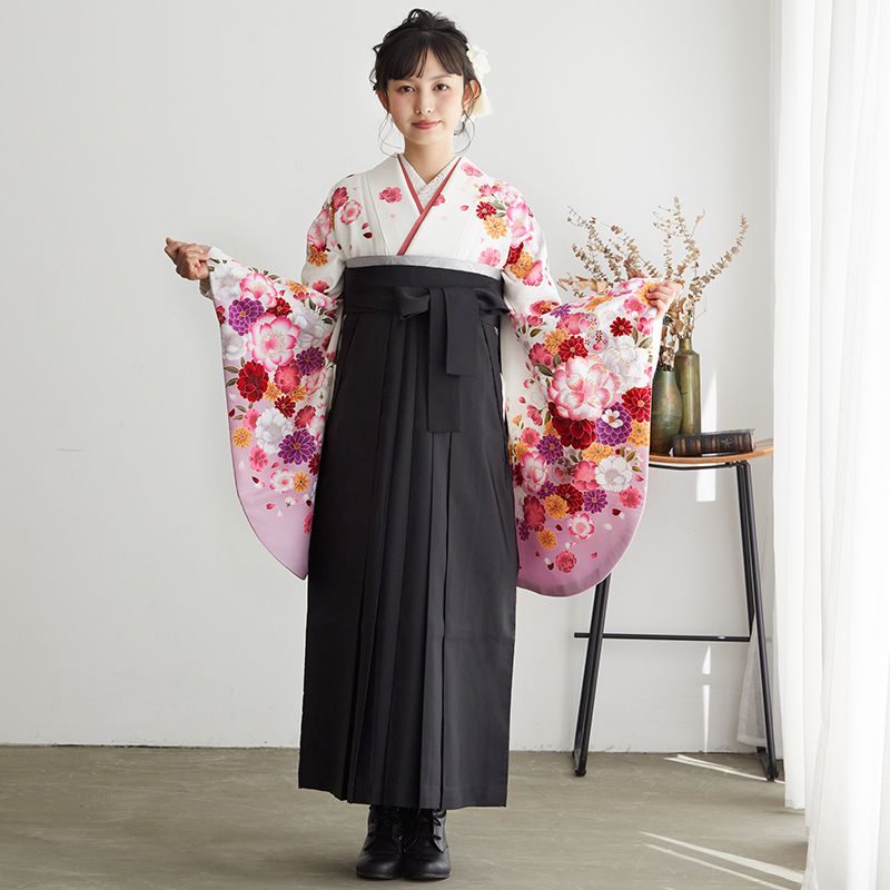  【SALE】 白　桜と菊 レンタル 大学生袴 G483