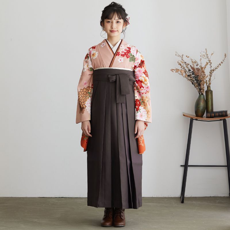  ピンク　菊と唐草と蝶 レンタル 大学生袴 G482