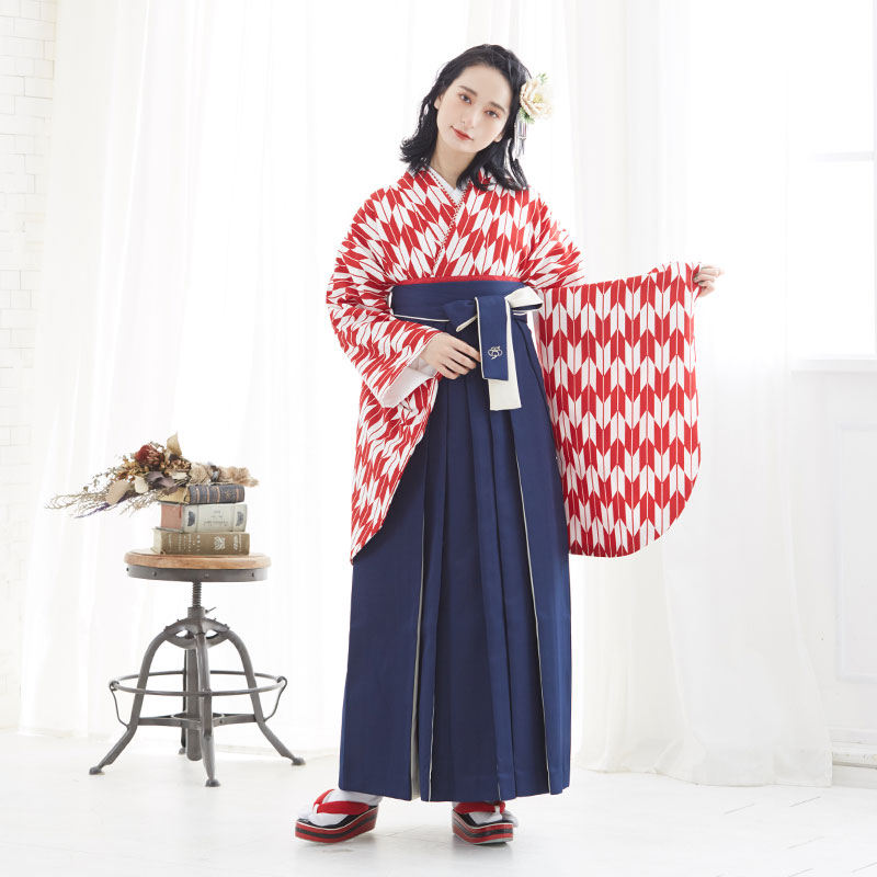  【SALE】 赤　矢絣 大 レンタル 大学生袴 G463