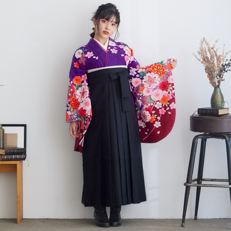  【SALE】 紫　桜に手鞠 レンタル 大学生袴 G449