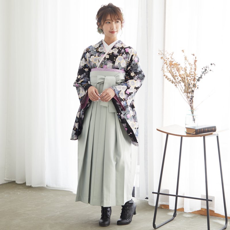  【SALE】 黒　八重桜 宅 Web限定商品 レンタル 大学生袴 G397