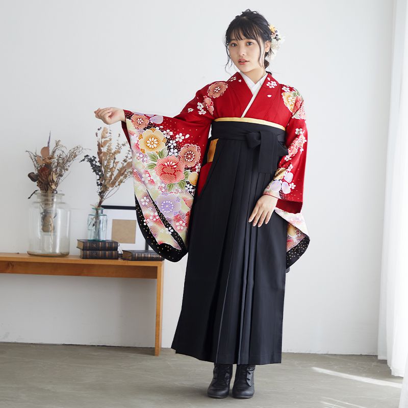  【SALE】 赤　絞り花柄 レンタル 大学生袴 G384