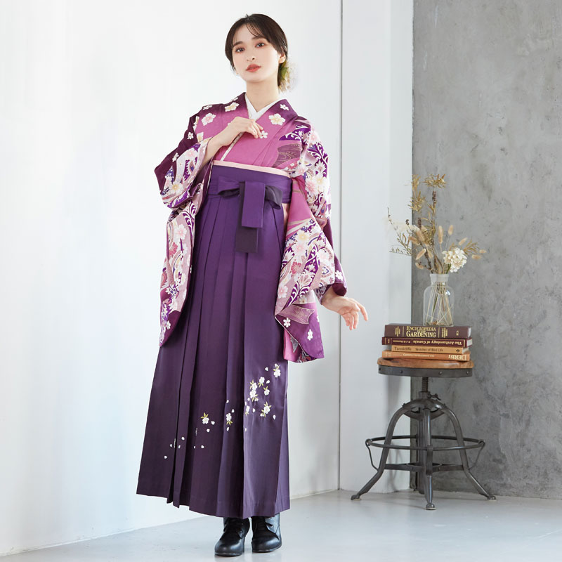  赤紫　熨斗柄 レンタル 大学生袴 G370