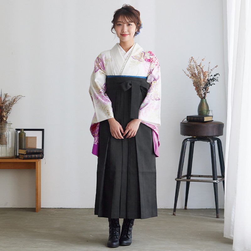 PATTi PATTi 【SALE】 白・ピンク　蝶とバラ レンタル 大学生袴 G324