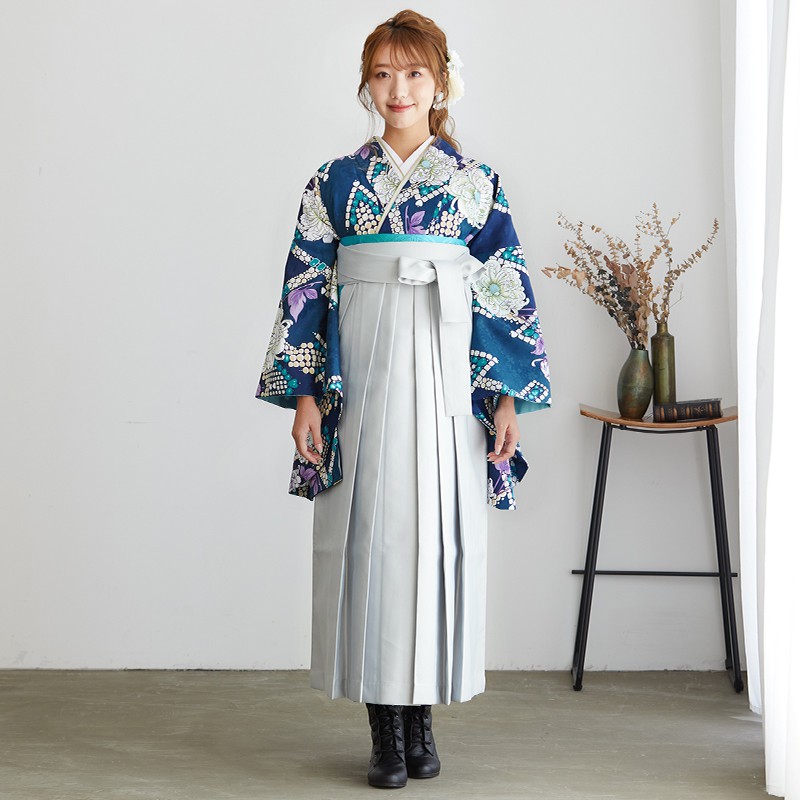 Adam＆Eve 【SALE】 青　ビジューと洋花 宅 Web限定商品 レンタル 大学生袴 G314