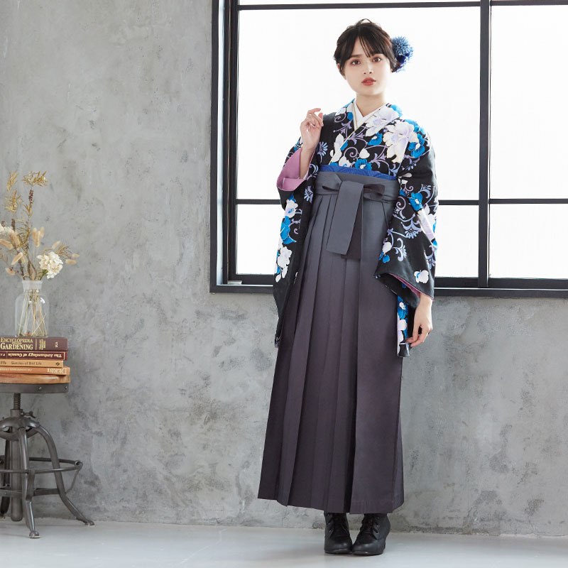 Adam＆Eve 【SALE】 黒　カトレアと蘭 レンタル 大学生袴 G311