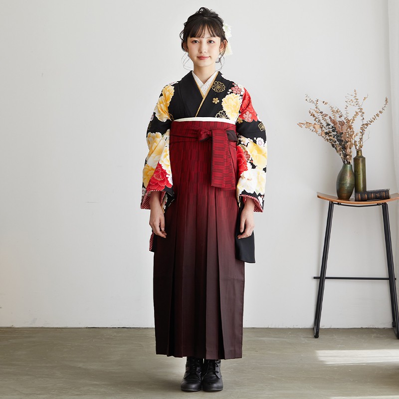 kansai 【SALE】 黒　牡丹と桜 レンタル 大学生袴 G271