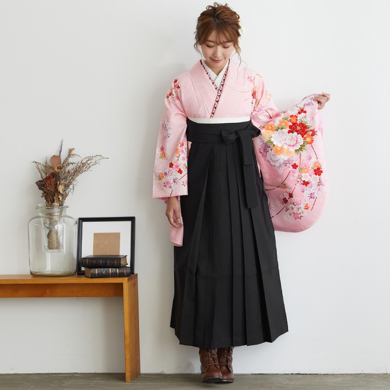  【SALE】 ピンク　牡丹に菊と桜　オーロラ刺繍 レンタル 大学生袴 G239