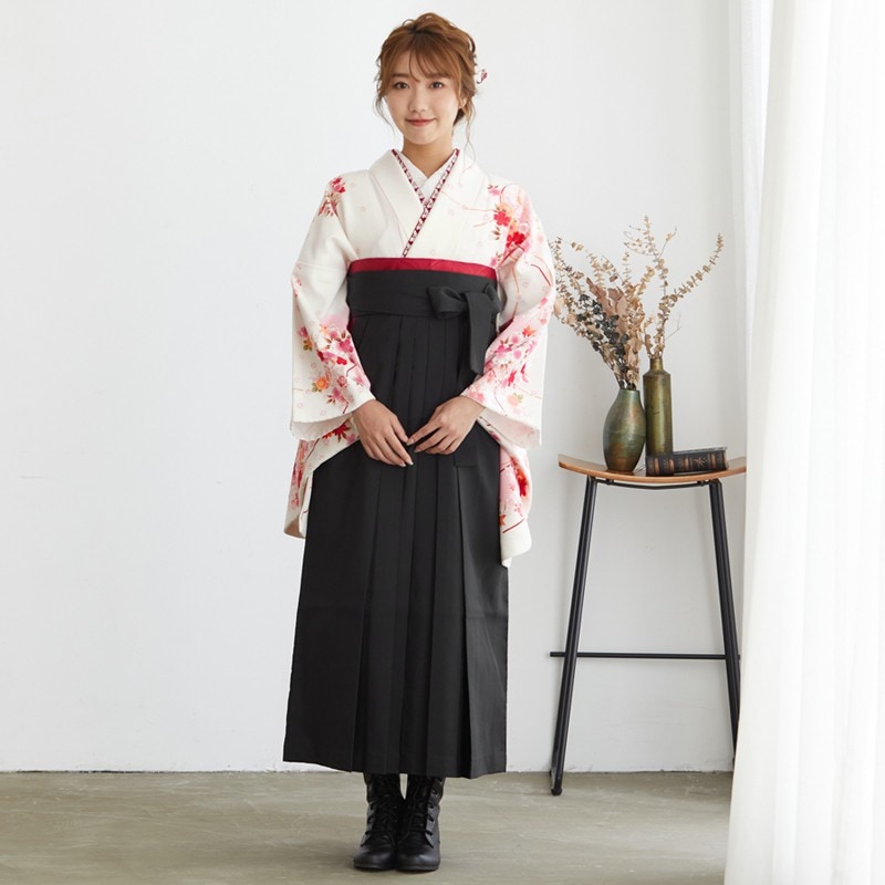  【SALE】 白　牡丹に菊と桜　オーロラ刺繍 レンタル 大学生袴 G238