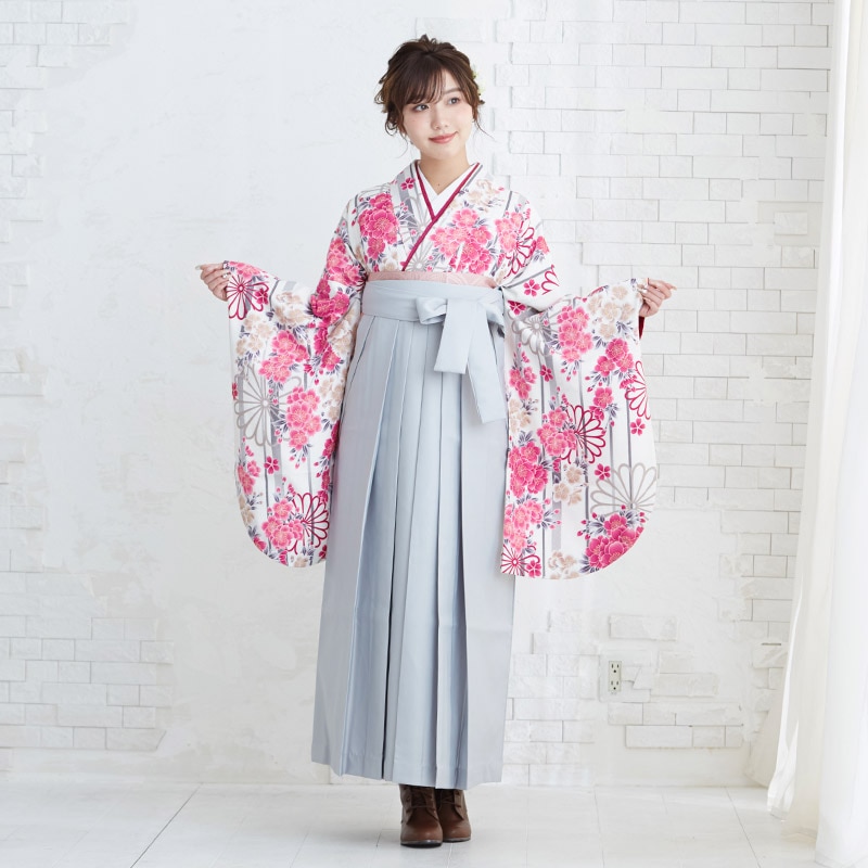 MERCURYDUO 白　桜にストライプ レンタル 大学生袴 G232