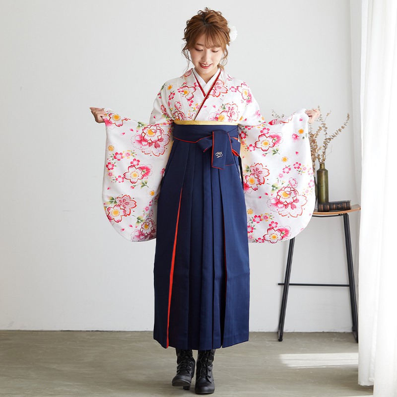  【SALE】 白　桜重ね レンタル 大学生袴 G209