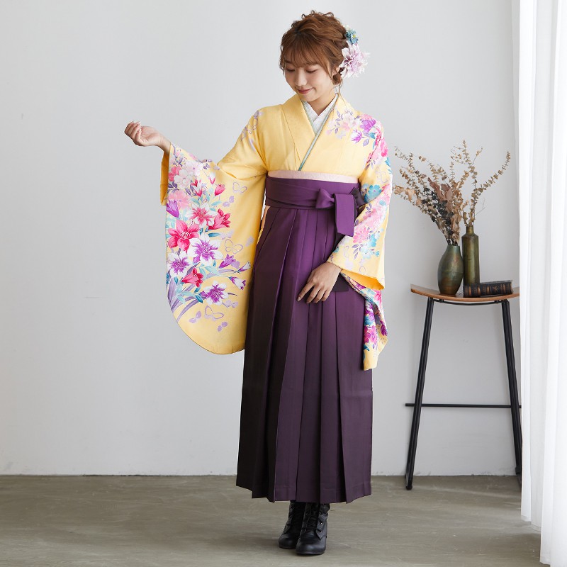 ハナエ･モリ 【SALE】 黄色　牡丹と百合 レンタル 大学生袴 G188