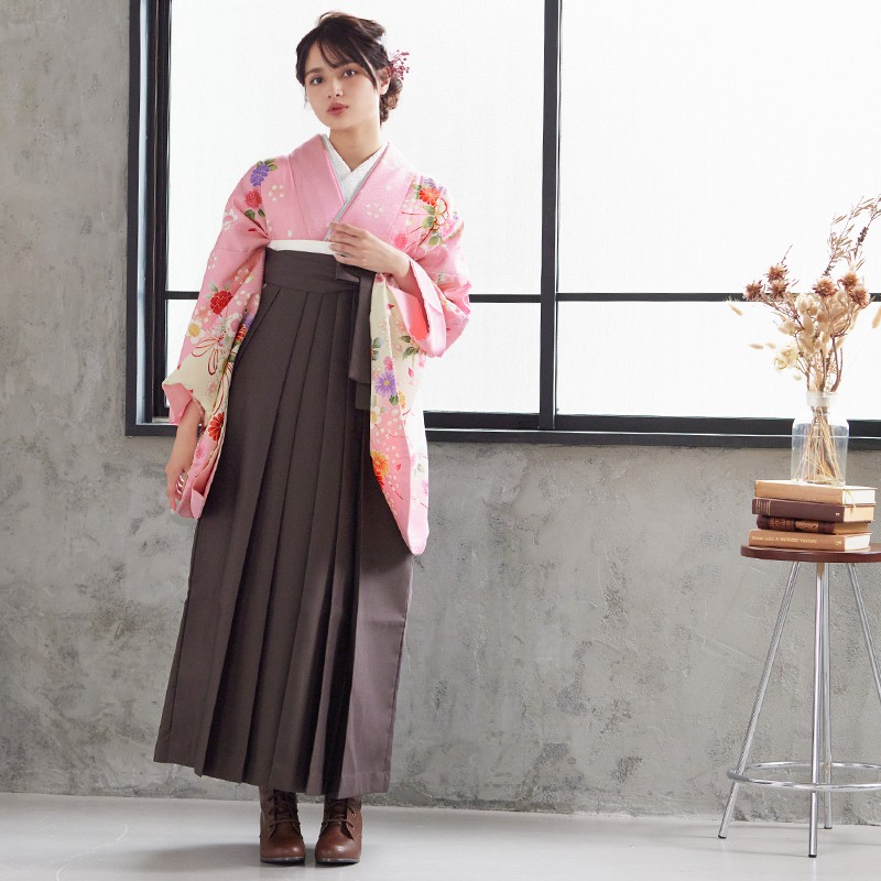  ピンク　ブーケ柄 レンタル 大学生袴 G186