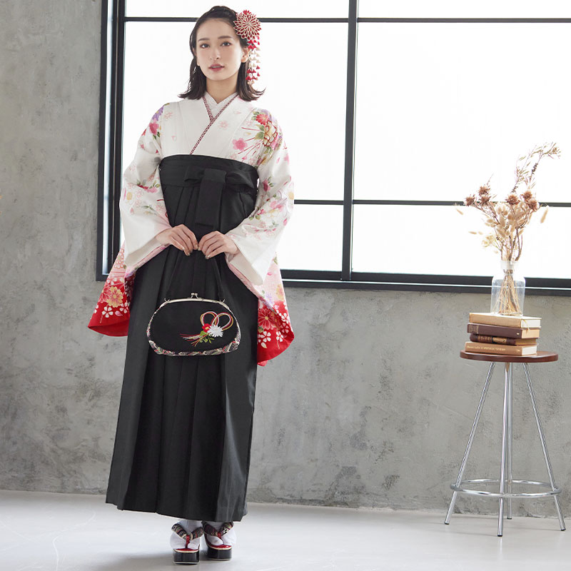  【SALE】 白ピンク　ブーケ柄 G804 レンタル 大学生袴 G185