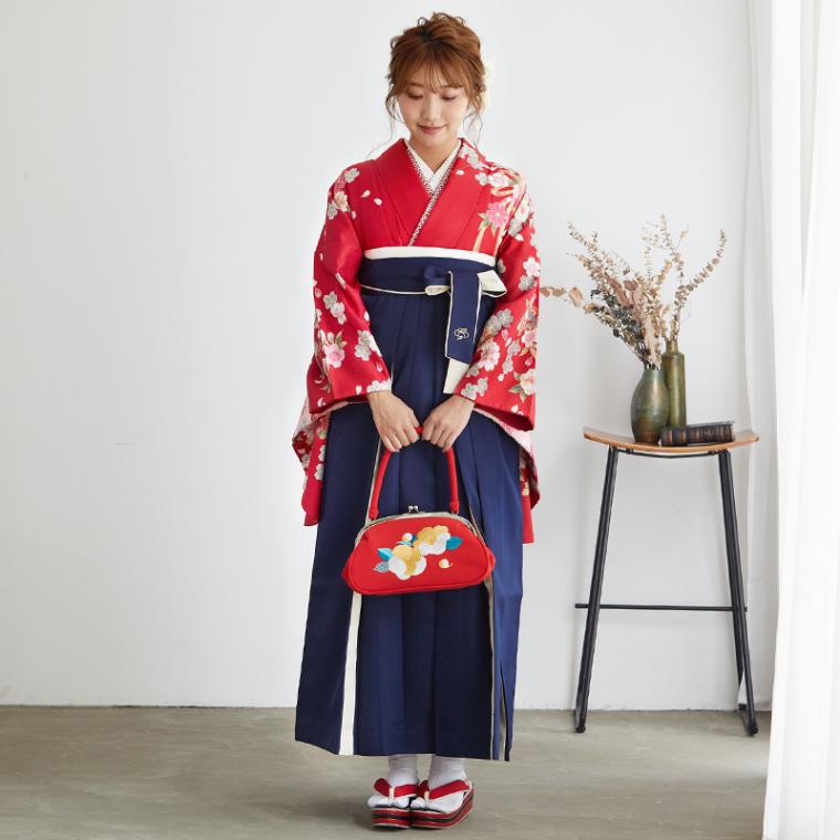  【SALE】 赤ピンク　手鞠コスモス レンタル 大学生袴 G164