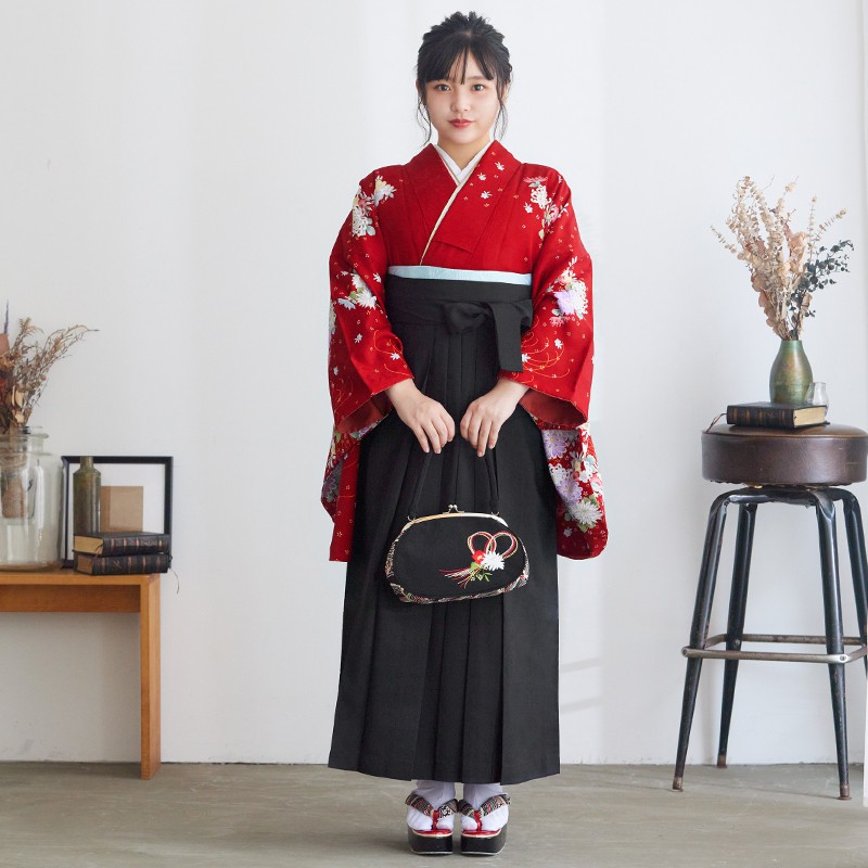  深紅　菊＆小桜 レンタル 大学生袴 G161