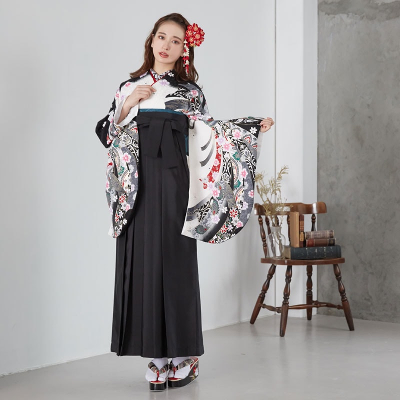  【SALE】 白　熨斗柄 レンタル 大学生袴 G160