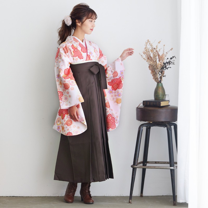  【SALE】 オフホワイト　桜しぼり柄 レンタル 大学生袴 G157
