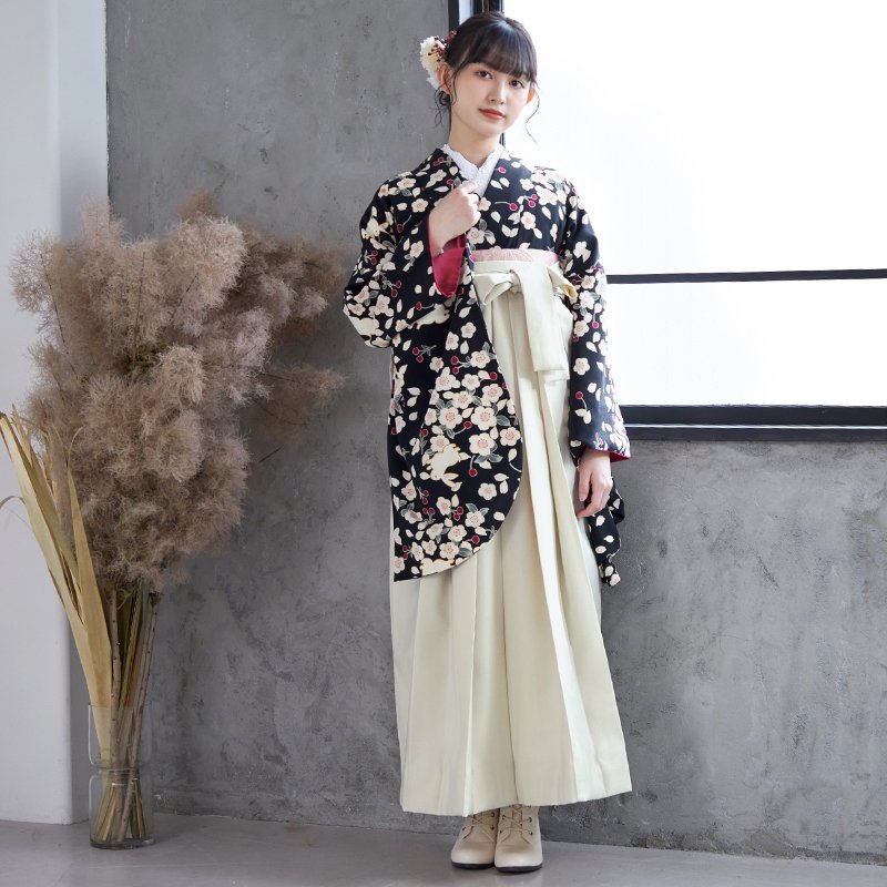 H 黒　桜うさぎ レンタル 大学生袴 G141