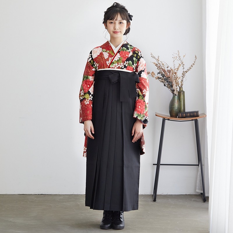 H 【SALE】 黒　大輪菊 レンタル 大学生袴 G131
