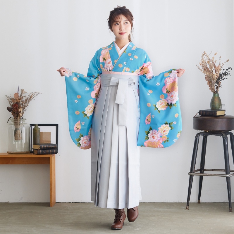  【SALE】 水色　牡丹梅しぼり柄 宅 Web限定商品 レンタル 大学生袴 G121