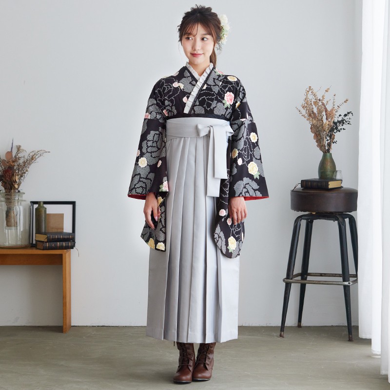  【SALE】 黒　バラ絞り レンタル 大学生袴 G115