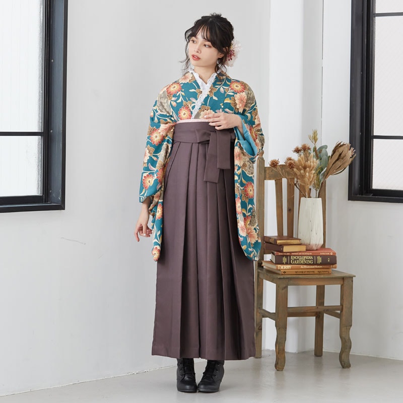  【SALE】 青緑　菊柄アンティーク レンタル 大学生袴 G112