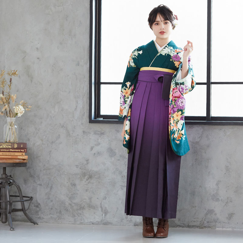ハナエ･モリ 濃緑　菊と四季花 レンタル 大学生袴 G090