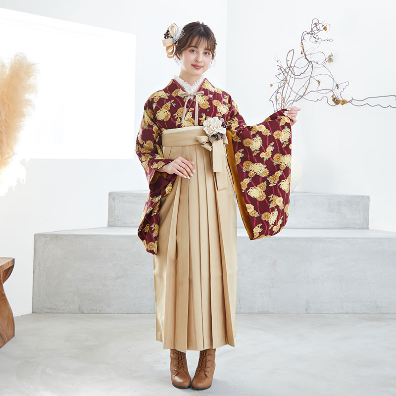  【SALE】 エンジ　立涌菊  宅 Web限定商品 レンタル 大学生袴 G042