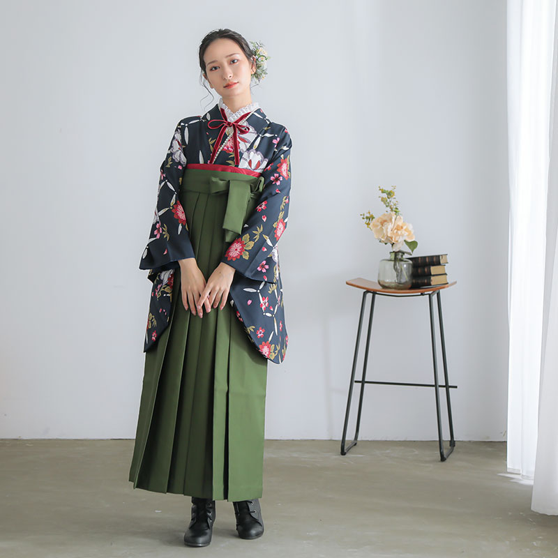  紺　ピンク菊桜  宅 Web限定商品 レンタル 大学生袴 G031