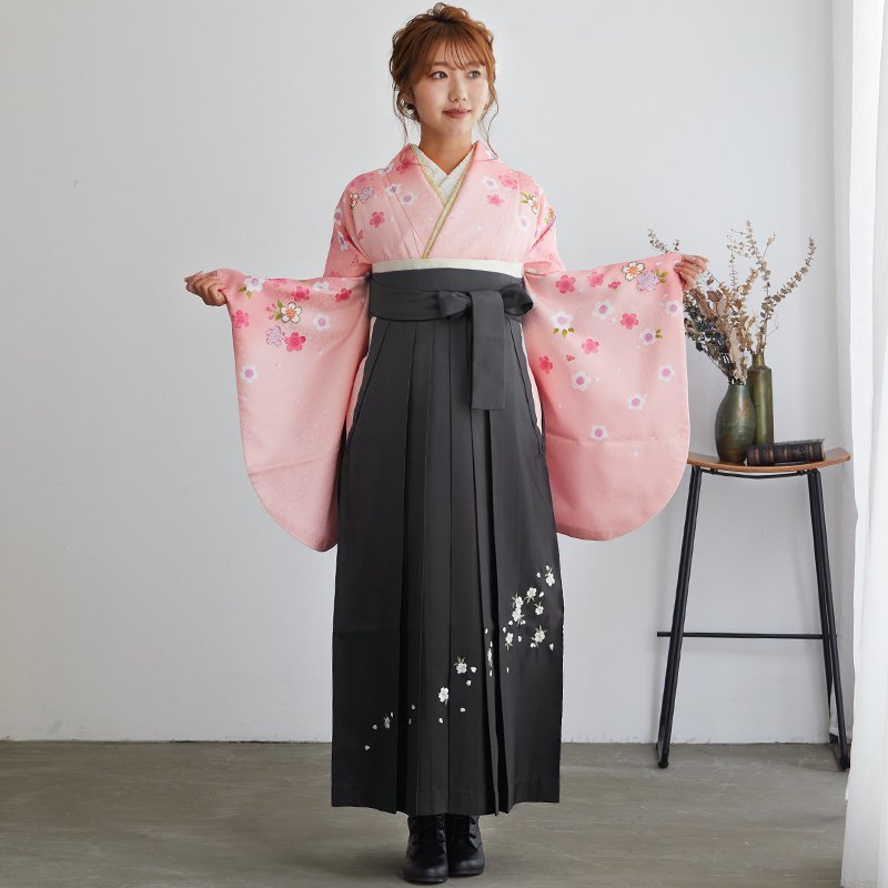  ピンク×薄ピンク　桜柄 レンタル 大学生袴 G013