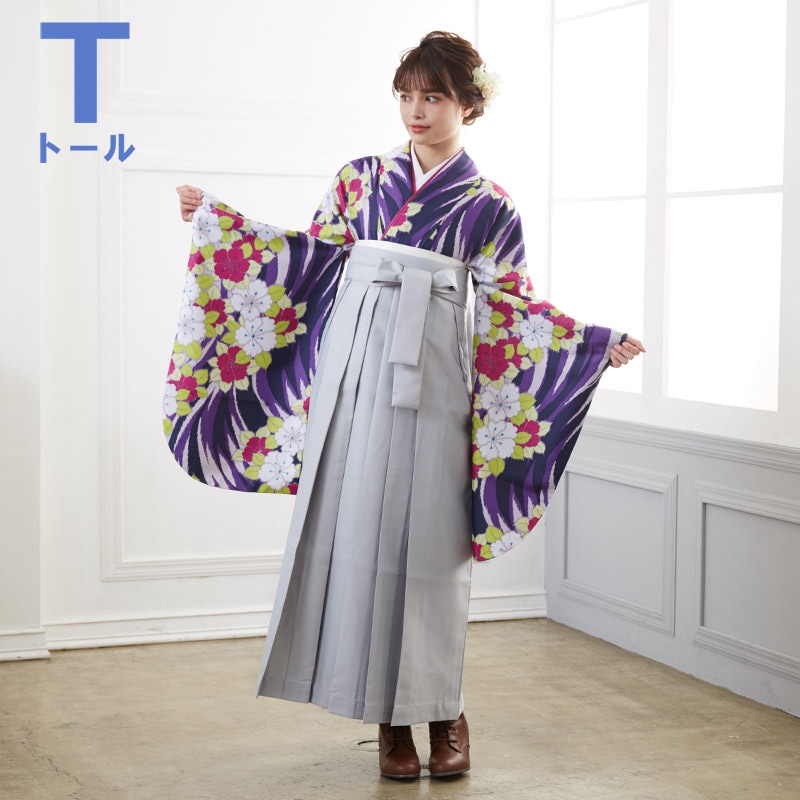  【SALE】 紺×紫　流線桜 G766 【トールサイズ】 レンタル 大学生袴 G778