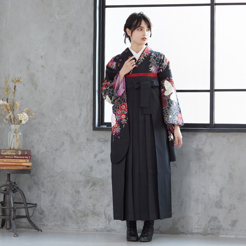 MERCURYDUO 【SALE】 【訳あり】黒　花と蝶 G292 レンタル 大学生袴 G1018