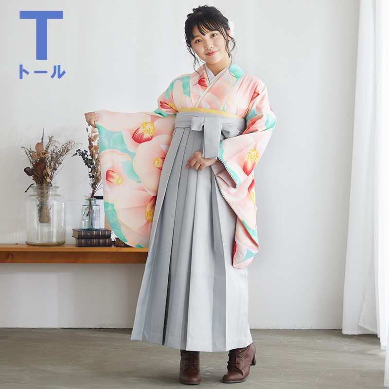  黄緑　大輪椿 G761 【トールサイズ】 レンタル 大学生袴 G773