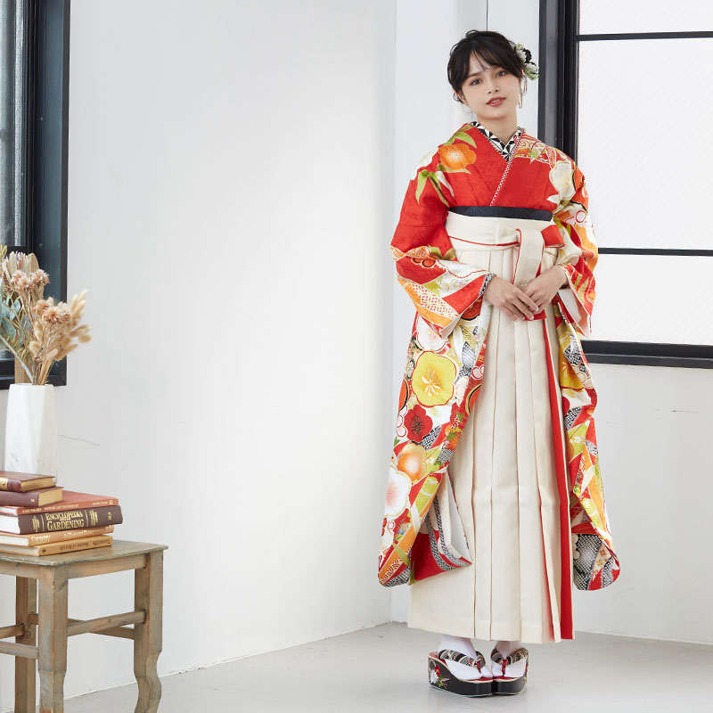  【SALE】 赤 笹竹に梅 宅  R1779  Web限定商品 レンタル 振袖袴 R1935