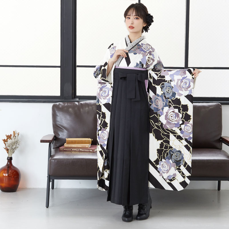 セシルマクビー 白 薔薇尽くし 宅  R1521  Web限定商品 レンタル 振袖袴 R1933