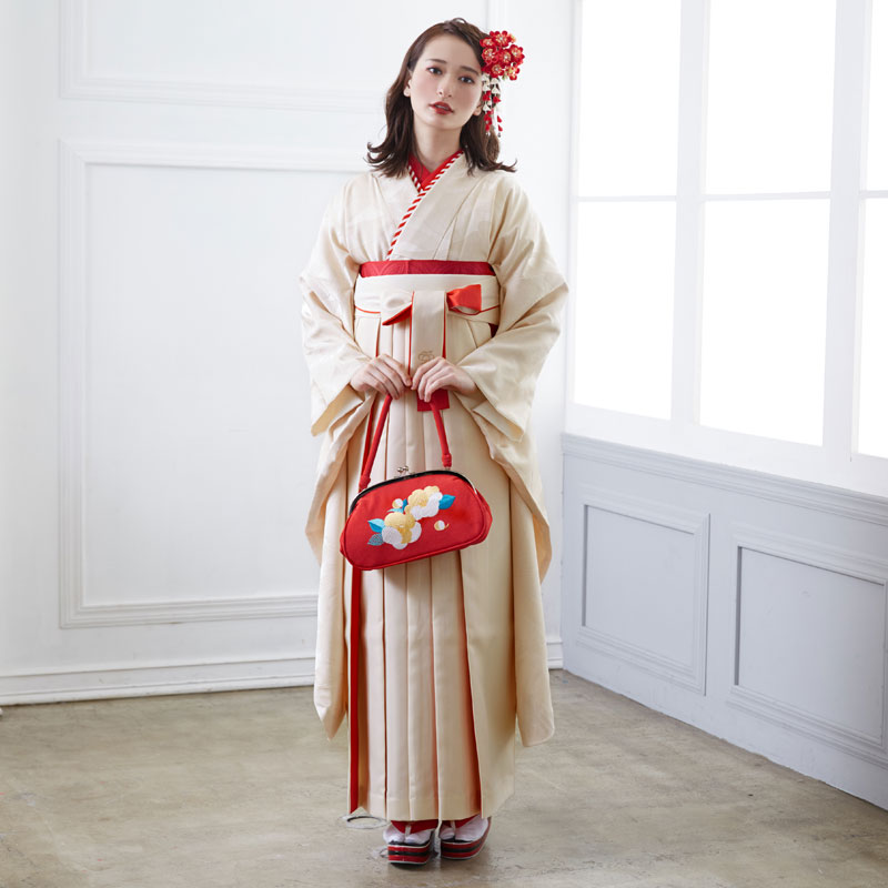 和風館 【SALE】 クリーム×赤 百合 R1928  宅 レンタル 振袖袴 R1932