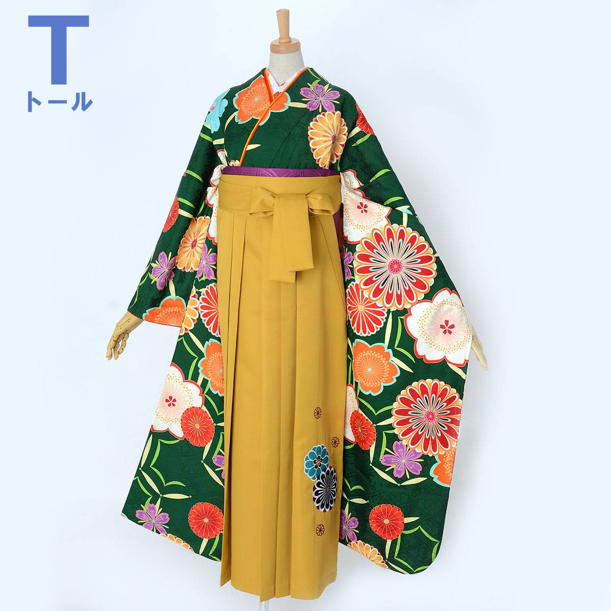  【SALE】 緑 菊桜 絹  R1809 【トールサイズ】 レンタル 振袖袴 R1902