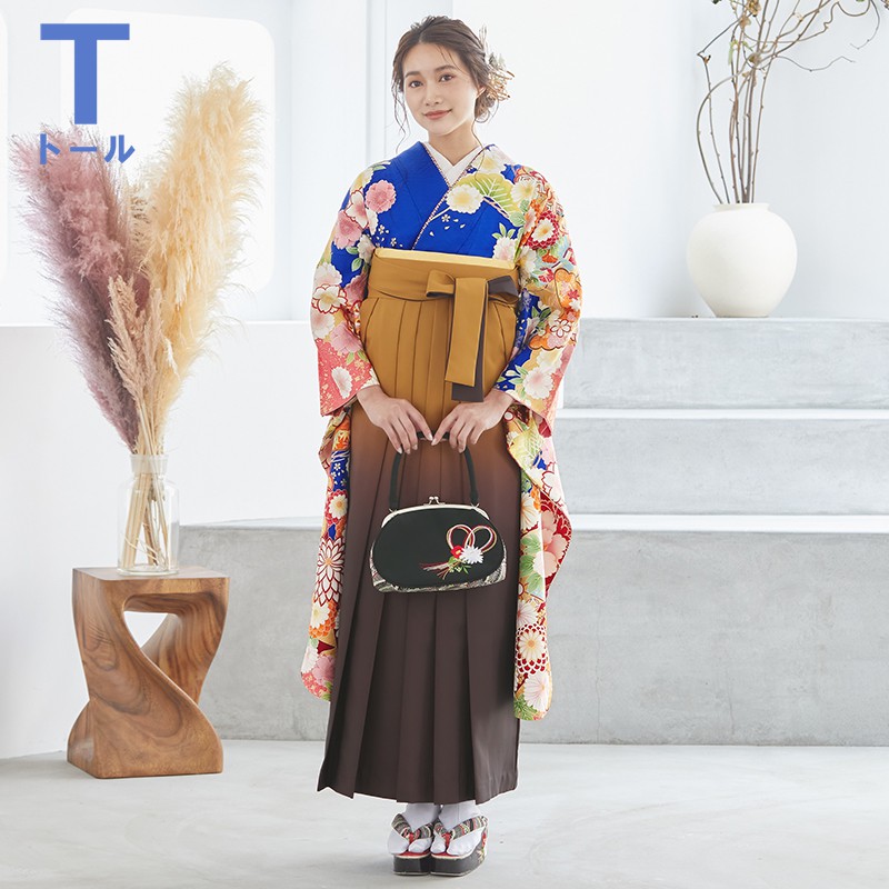  【SALE】 青 雲取に花と宝尽くし  絹  R1677・R1859 【トールサイズ】 レンタル 振袖袴 R1877